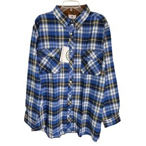 Zity Mens 2XL Plaid Flannel Shirt Long Sleeve Blue‎ Brown Button Up Casual